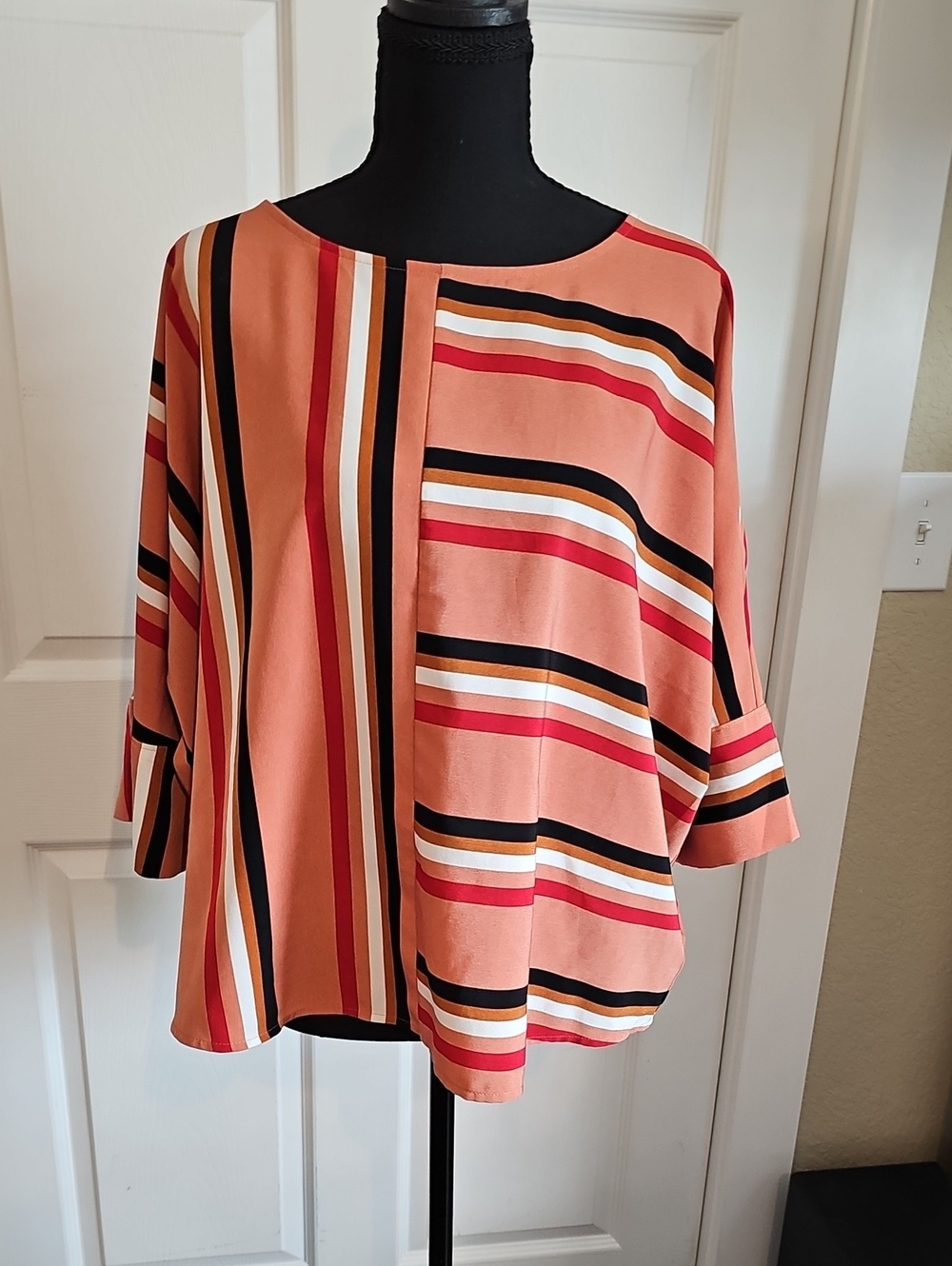 Express Peach Striped Top with Multicolor Bands
